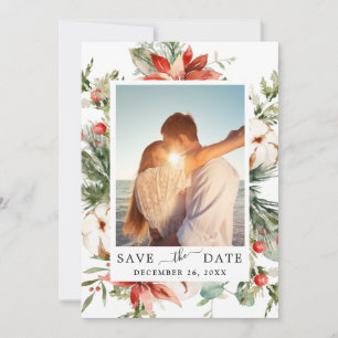 Elegante Watercolor Poinsettia Branch Wedding Save The Date