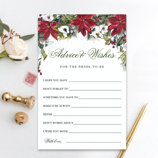 Elegante Watercolor Poinsettia Bridal Advice Card (Von Creator hochgeladen)