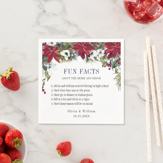 Elegante Watercolor Poinsettia FUN FACTS Wedding Serviette (Beispiel)