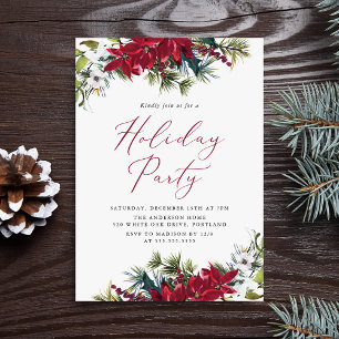 Elegante Watercolor Poinsettia Holiday Party Einladung