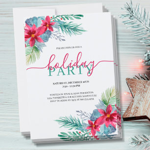 Elegante Watercolor Poinsettia Holiday Party Einladung