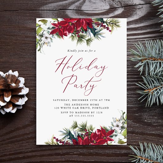 Elegante Watercolor Poinsettia Holiday Party Einladung