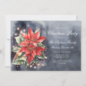 Elegante Watercolor Poinsettia Lichter Weihnachten Einladung (Vorderseite)