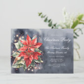 Elegante Watercolor Poinsettia Lichter Weihnachten Einladung (Stehend Vorderseite)