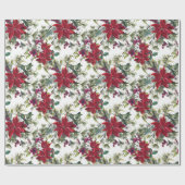 Elegante Watercolor Poinsettia Muster Urlaub Geschenkpapier (Flach)