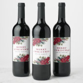Elegante Watercolor Poinsettia Weihnachten Weinetikett (Flaschen)