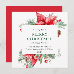 Elegante Watercolor Poinsettia Weihnachtsgrüße Feiertagskarte