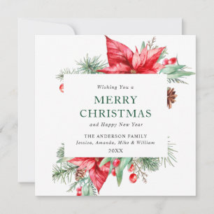 Elegante Watercolor Poinsettia Weihnachtsgrüße Feiertagskarte