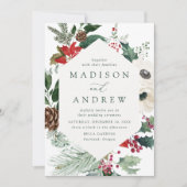 Elegante Watercolor Poinsettias Winter Wedding Einladung (Vorderseite)