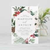 Elegante Watercolor Poinsettias Winter Wedding Einladung (Stehend Vorderseite)