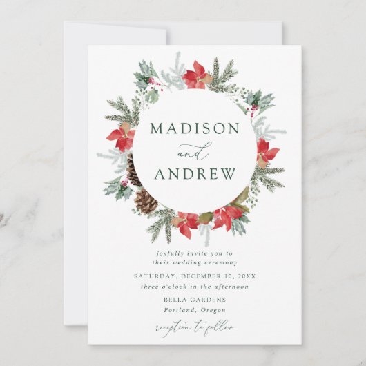 Elegante Watercolor Poinsettias Winter Wedding Einladung (Vorderseite)