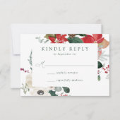 Elegante Watercolor Poinsettias Winter Wedding RSVP Karte (Vorderseite)
