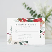 Elegante Watercolor Poinsettias Winter Wedding RSVP Karte (Stehend Vorderseite)