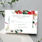 Elegante Watercolor Poinsettias Winter Wedding RSVP Karte