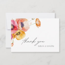Elegante Watercolor Poppies Floral Wedding Dankeskarte