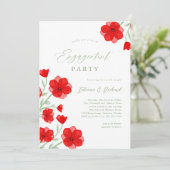 Elegante Watercolor Poppy Floral Engagement Party Einladung (Stehend Vorderseite)