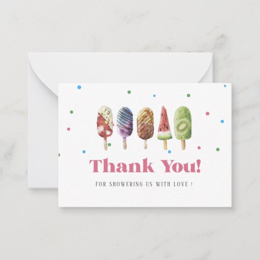 Elegante Watercolor Popsicle Danke Baby Dusche Mitteilungskarte (Vorderseite)