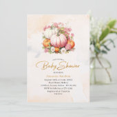 Elegante Watercolor Pumpkin Baby Dusche Einladung (Stehend Vorderseite)