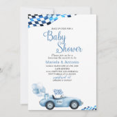 Elegante Watercolor Race Car Baby Dusche Einladung (Vorderseite)