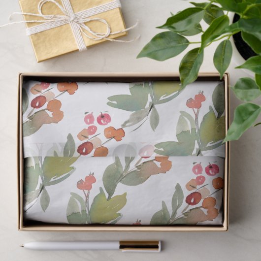 Elegante Watercolor Red Berry Weihnachten Seidenpapier (Geschenk)