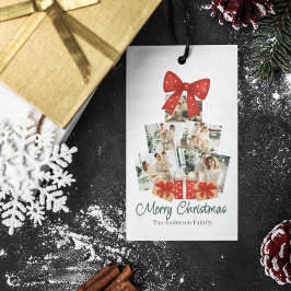 Elegante Watercolor Red Bow Familie Weihnachtsbaum Geschenkanhänger