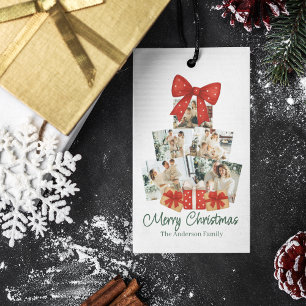 Elegante Watercolor Red Bow Familie Weihnachtsbaum Geschenkanhänger