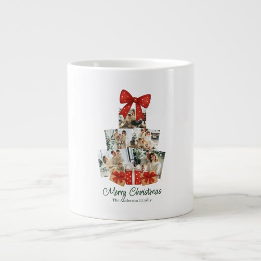 Elegante Watercolor Red Bow Familie Weihnachtsbaum Jumbo-Tasse (Vorderseite)