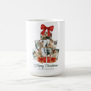 Elegante Watercolor Red Bow Familie Weihnachtsbaum Kaffeetasse