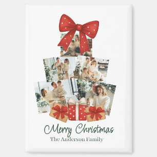 Elegante Watercolor Red Bow Familie Weihnachtsbaum Magnet