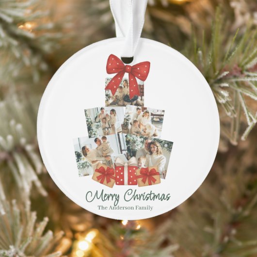 Elegante Watercolor Red Bow Familie Weihnachtsbaum Ornament (Baum)