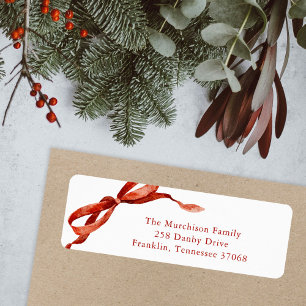 Elegante Watercolor Red Bow Weihnachtsadresse