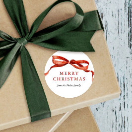 Elegante Watercolor Red Bow Weihnachtsfeiertag Runder Aufkleber
