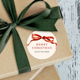Elegante Watercolor Red Bow Weihnachtsfeiertag Runder Aufkleber