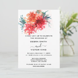 Elegante Watercolor Red Floral Bouquet Wedding Einladung