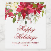 Elegante Watercolor Red Poinsettia Holiday Weinetikett (Einzelnes Label)