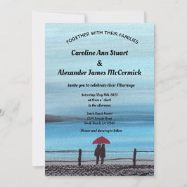 Elegante Watercolor Red Umbrella Couple Wedding Einladung