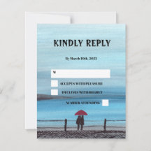 Elegante Watercolor Red Umbrella Couple Wedding