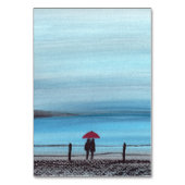 Elegante Watercolor Red Umbrella Couple Wedding Tischnummer (Rückseite)