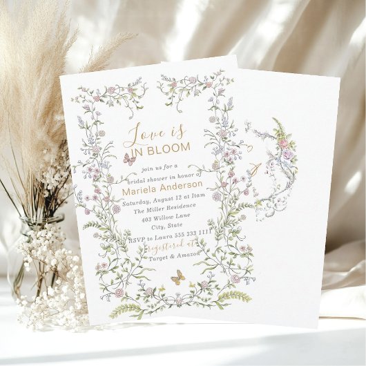 Elegante Watercolor Retro Golden Blume Einladung