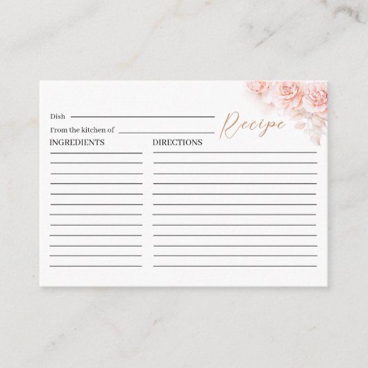 Elegante Watercolor Rosa Blumenrezeptkarte Begleitkarte (Vorderseite)