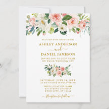 Elegante Watercolor Rosa Blush Bloral Gold Hochzei