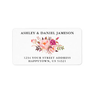 Elegante Watercolor Rosa Blush Bloral Wedding Adressaufkleber