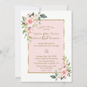 Elegante Watercolor Rosa Blush Bloral Wedding Einladung