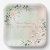 Elegante Watercolor Rosa Blush Bloral Wedding Pappteller (Vorderseite)