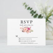 Elegante Watercolor Rosa Blush Bloral Wedding RSVP Karte (Stehend Vorderseite)