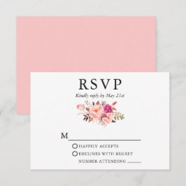 Elegante Watercolor Rosa Blush Bloral Wedding RSVP Karte
