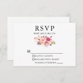 Elegante Watercolor Rosa Blütenhochzeit RSVP Karte (Vorne/Hinten)