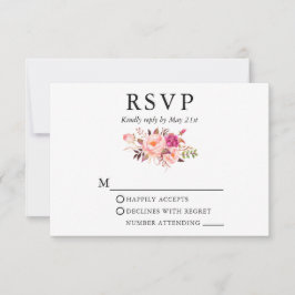 Elegante Watercolor Rosa Blütenhochzeit RSVP Karte
