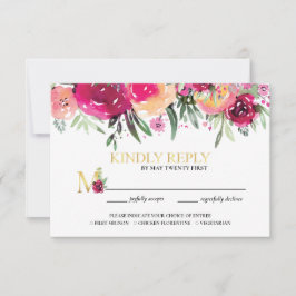 Elegante Watercolor Rosa Hochzeitsmahlzeit RSVP Karte