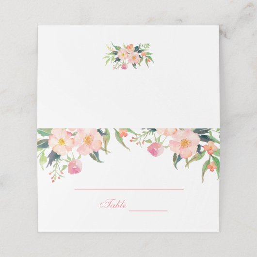 Elegante Watercolor Rosa Platzkarte (Außenseite Aufgefaltet)